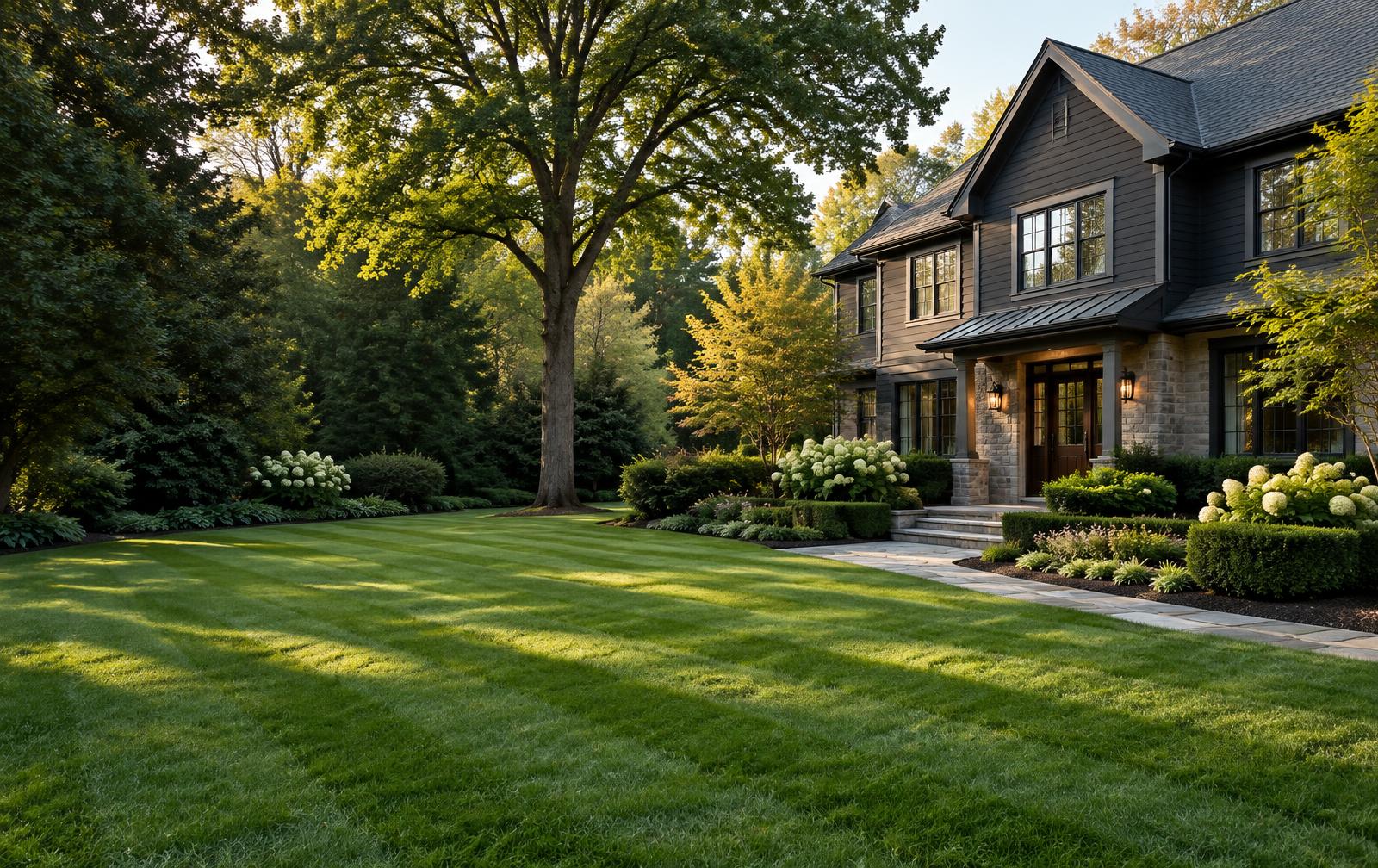 Manicured lawn and landscaping surrounding a Maryland home